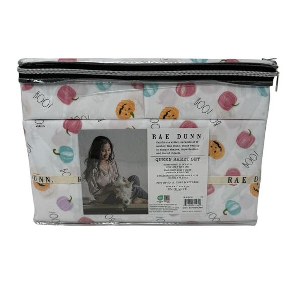 Rae Dunn By Enchante Pastel Halloween Pumpkins Queen Size Bed Sheets Set NEW - Picture 6 of 6